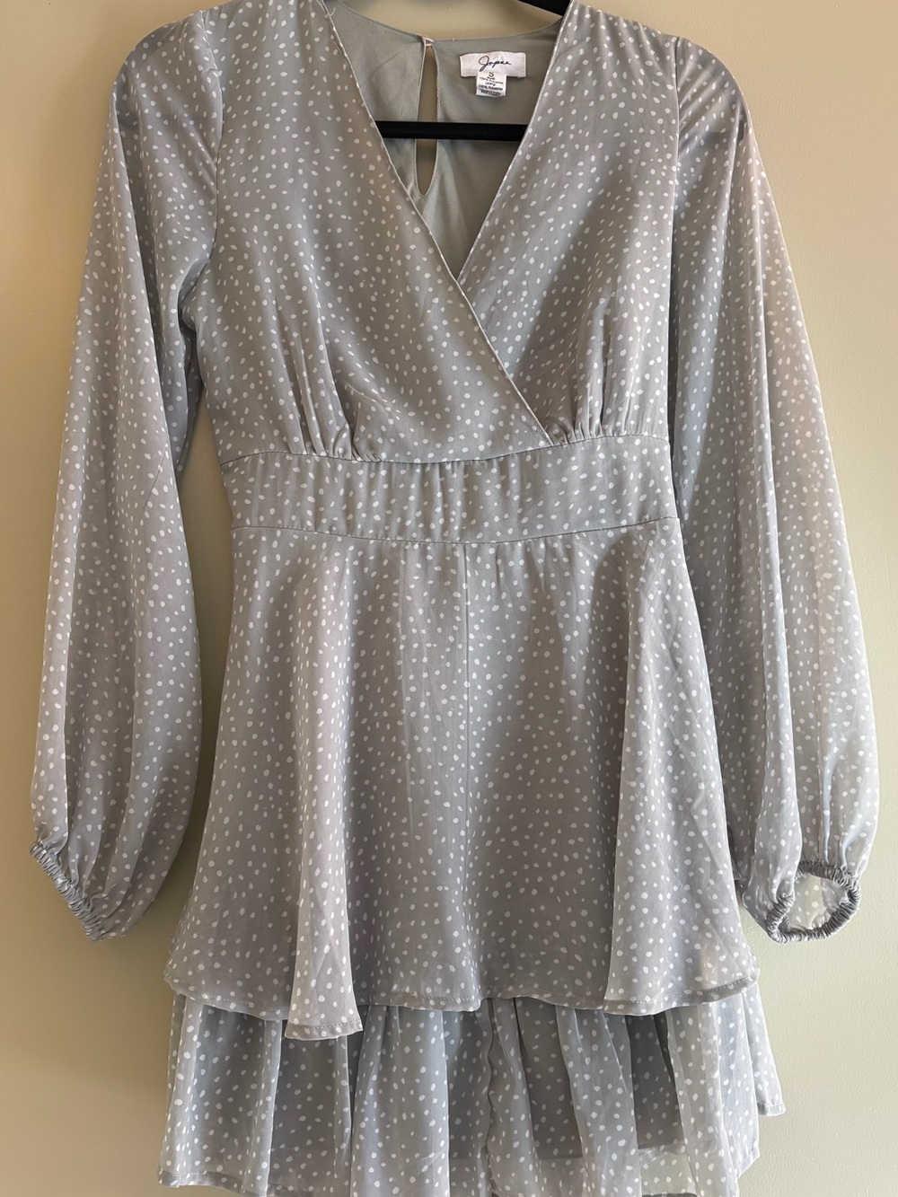 Japna Light Gray Polka Dot Surplice Peplum Tunic